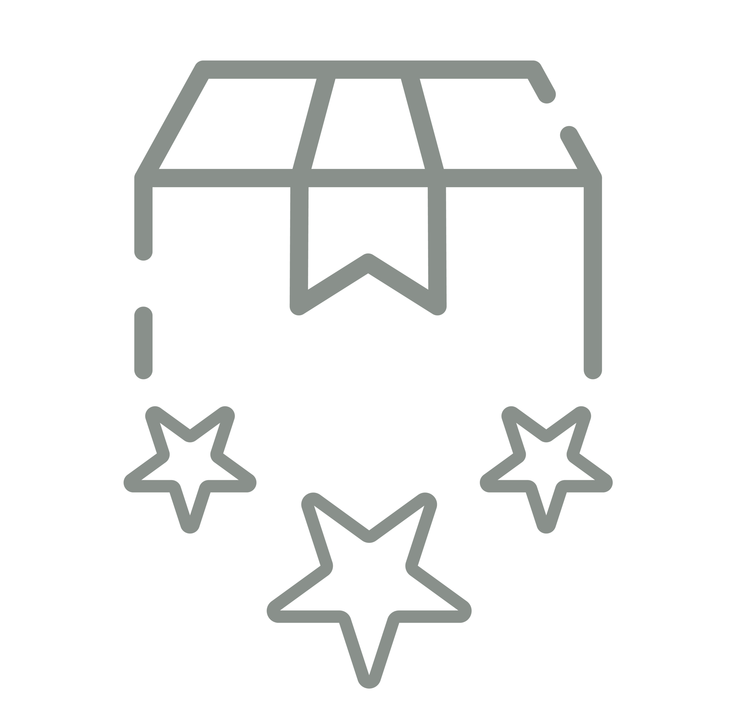 Gray line icon of a packaged box above three stars, representing premium product quality