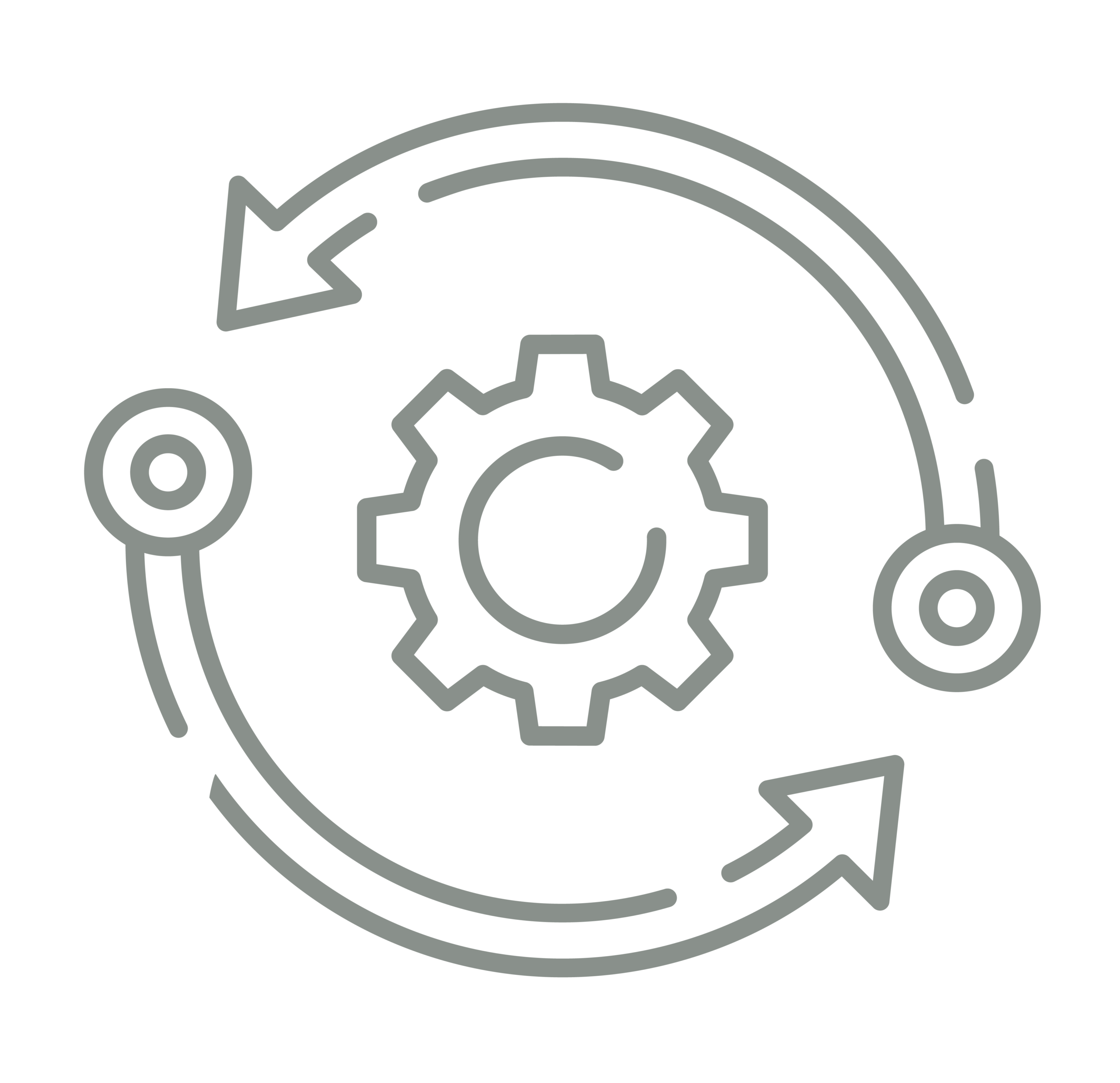 Gray line icon of a gear inside circular arrows with connection points, representing continuous process improvement