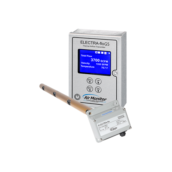 air-monitor-electra-flo-g5-transmitter-laboratory-and-biosafety-systems. Air Monitor ELECTRA-flo G5 thermal airflow transmitter with sensor probe